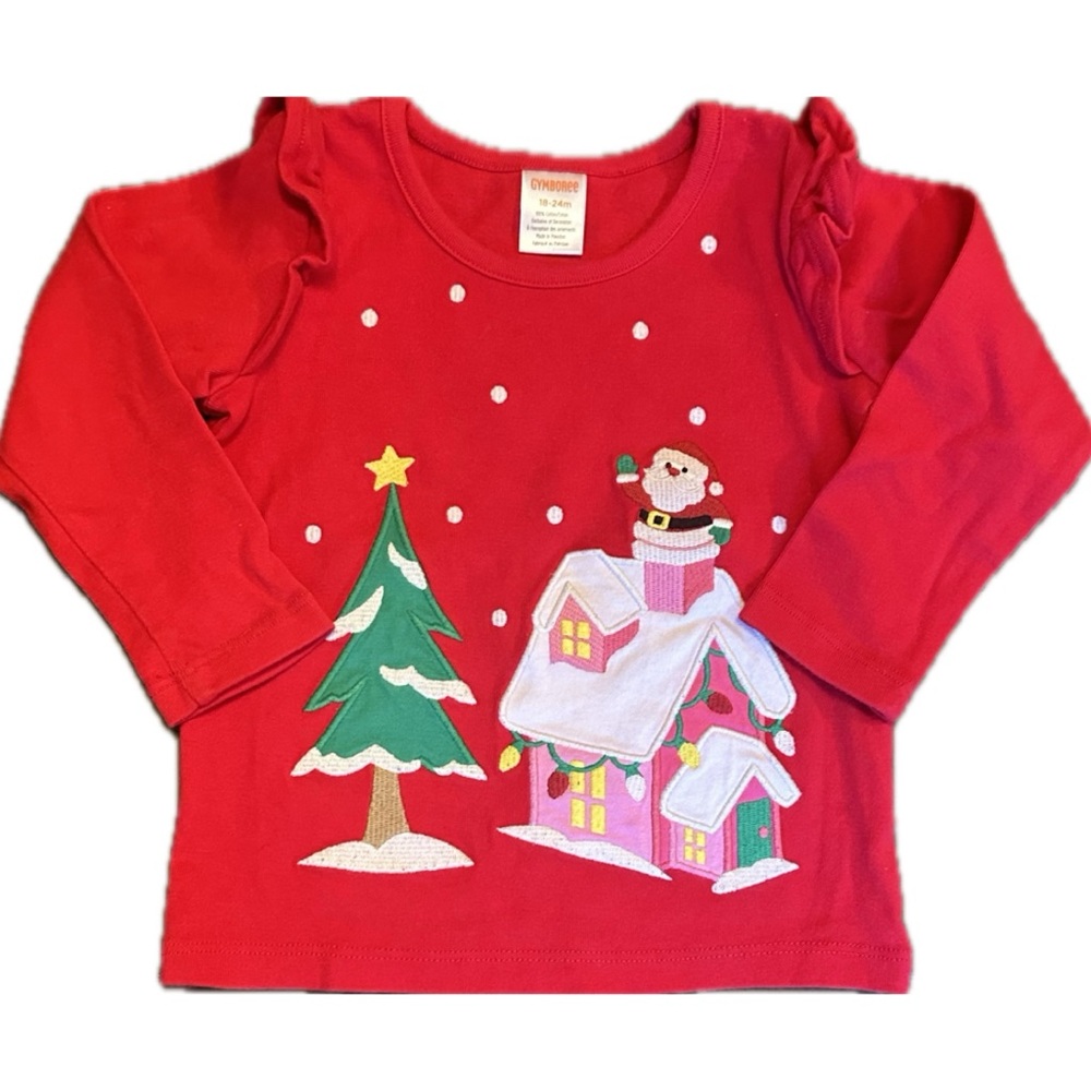 Gymboree Girls Baby Toddler Embroidered Christmas Scene - Very Merry - 18-24mos